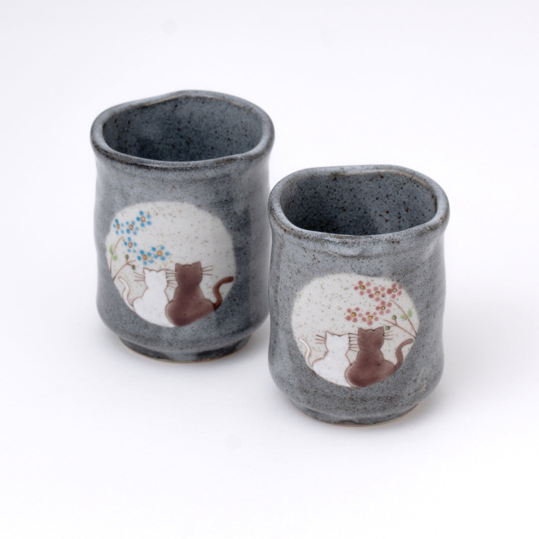 Kutani Ware Cat Tea Cup Set - Japanese Ceramic Tea Cups