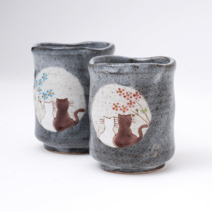 Kutani Ware Cat Tea Cup Set - Japanese Ceramic Tea Cups