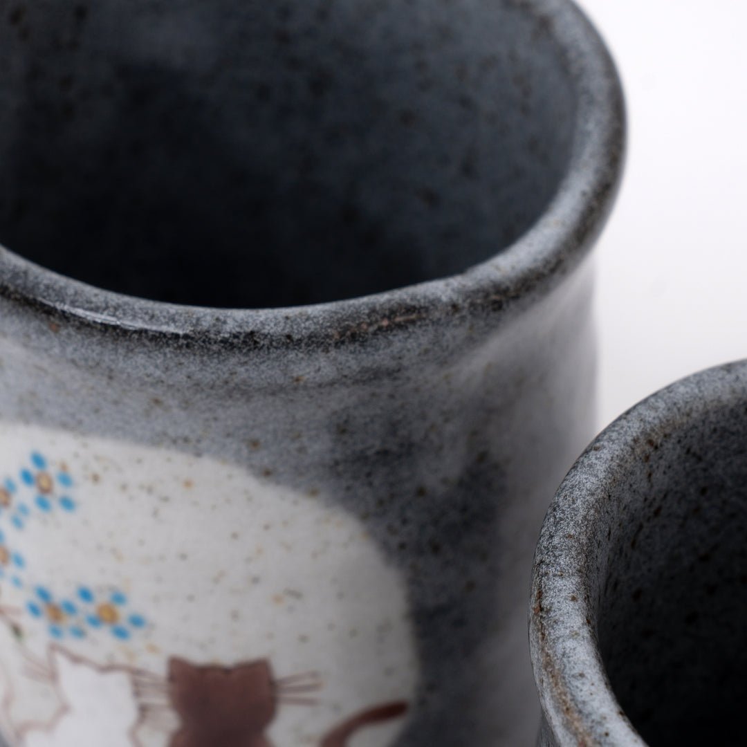 Kutani Ware Cat Tea Cup Set - Japanese Ceramic Tea Cups