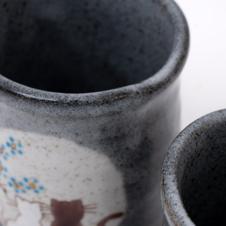 Kutani Ware Cat Tea Cup Set - Japanese Ceramic Tea Cups