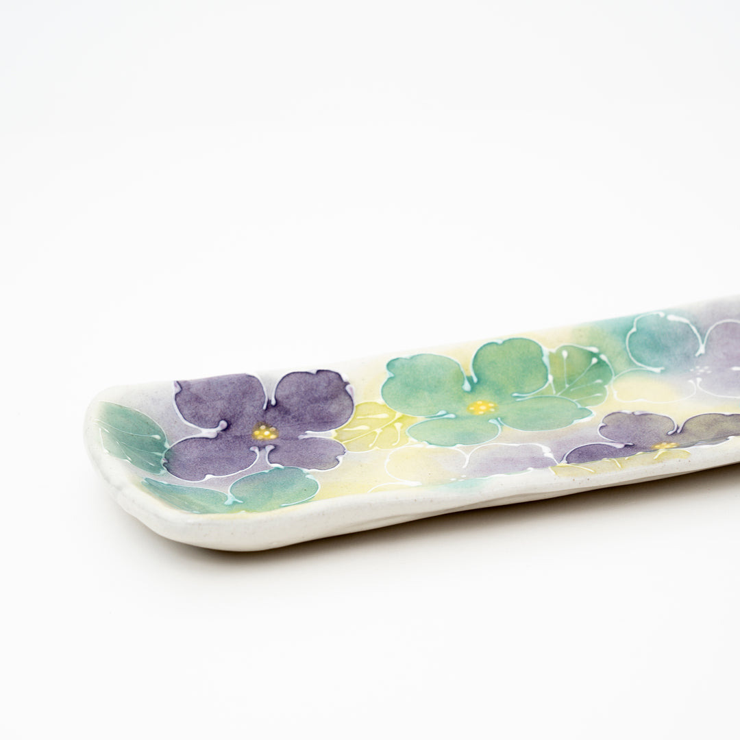 Handcrafted Blue Green Floral Rectangular Plate