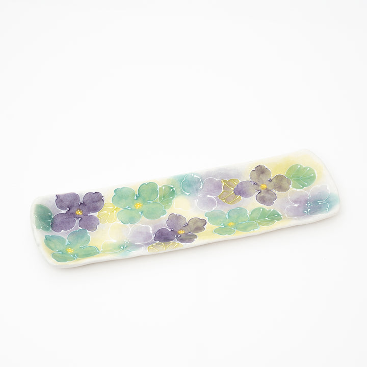 Handcrafted Blue Green Floral Rectangular Plate