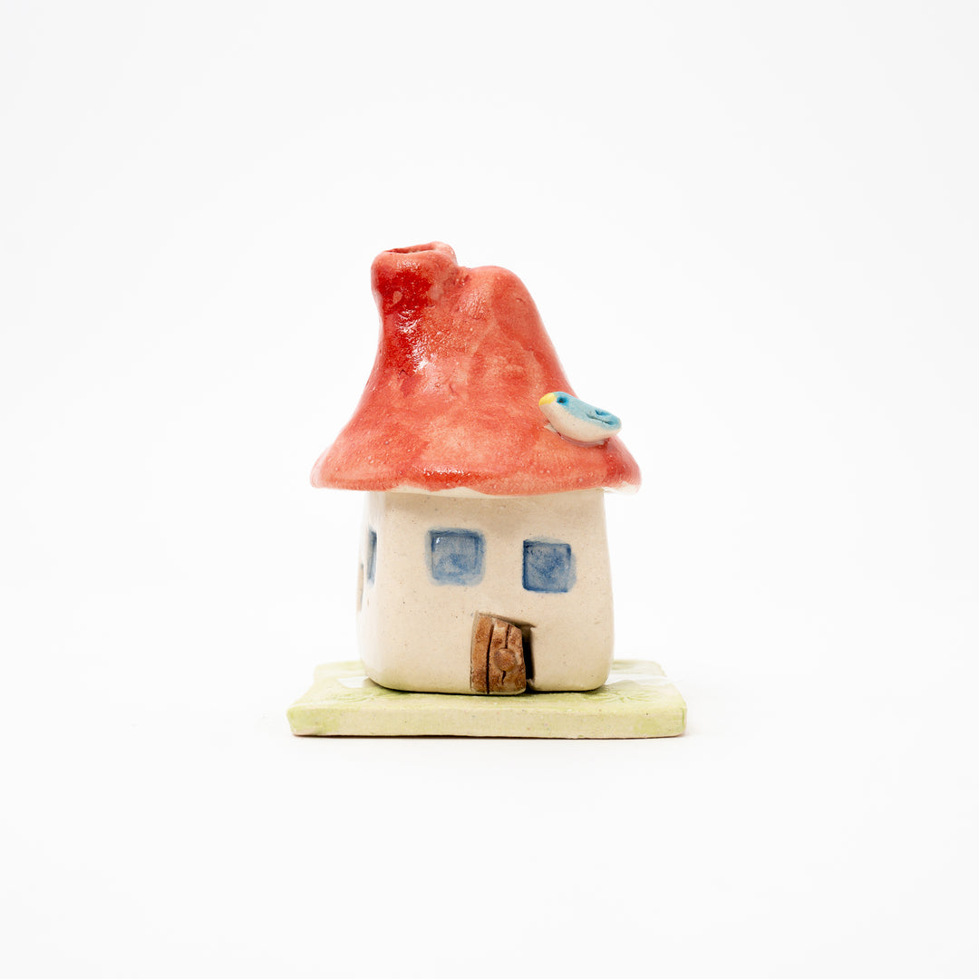 handmade cute red house bird incense holder