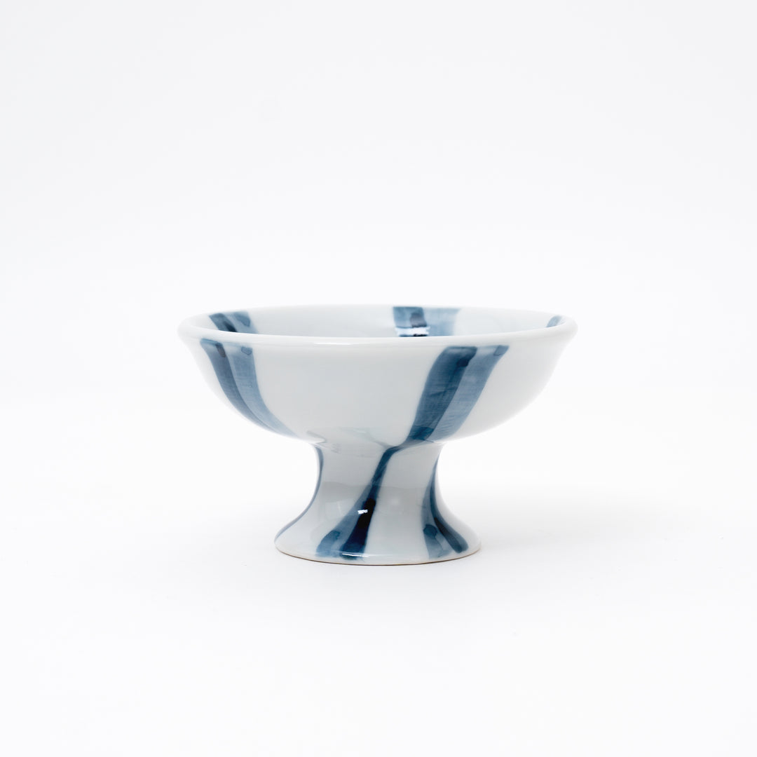 Handmade Blue White Footed Bowl