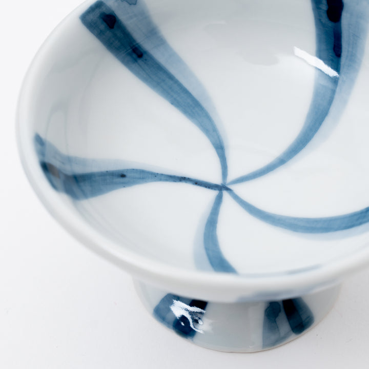 Handmade Blue White Footed Bowl