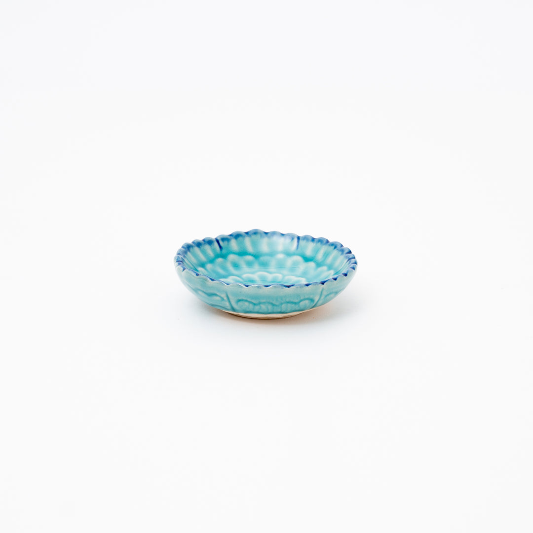 Handmade blue mini Floral dish mino ware 