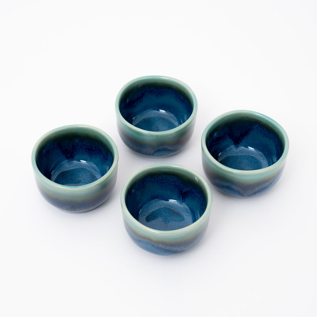 Handmade Tenmoku Blue Glaze Sake Set