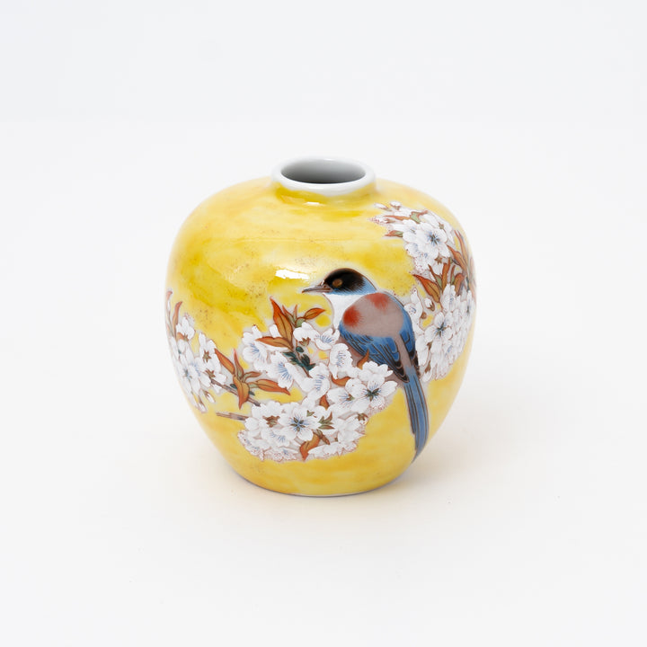 Japanese Kutani Ware Mini Vase with Cherry Blossoms and Birds