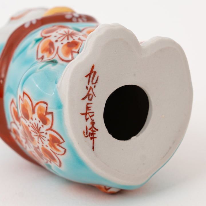 Japanese Kutani Lucky Cat (Maneki Neko) – Hand-Painted Blue Sakura