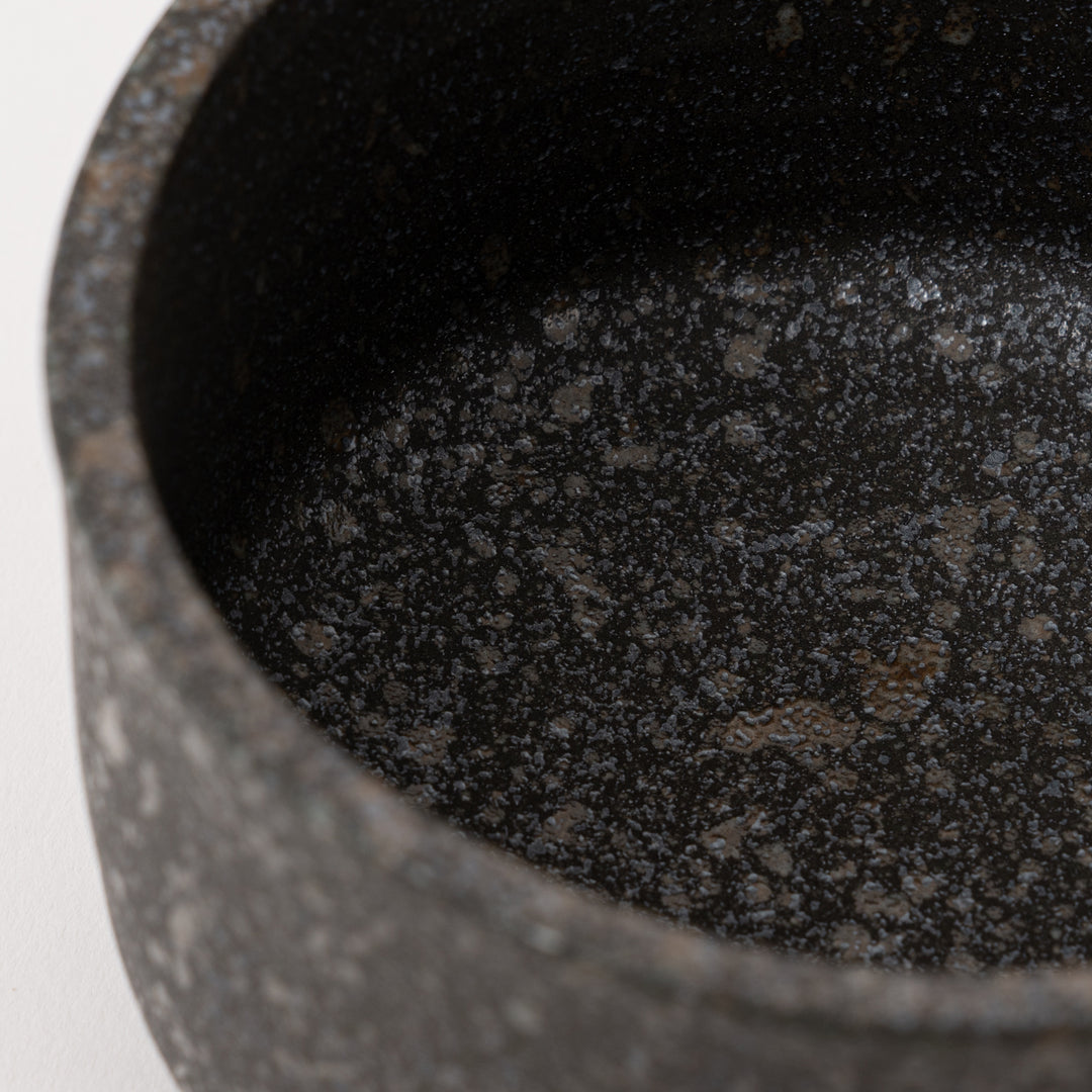Handcrafted Rustic Speckled Black Ceramic Matcha Bowl Set