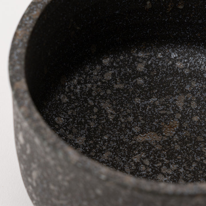 Handcrafted Rustic Speckled Black Ceramic Matcha Bowl Set