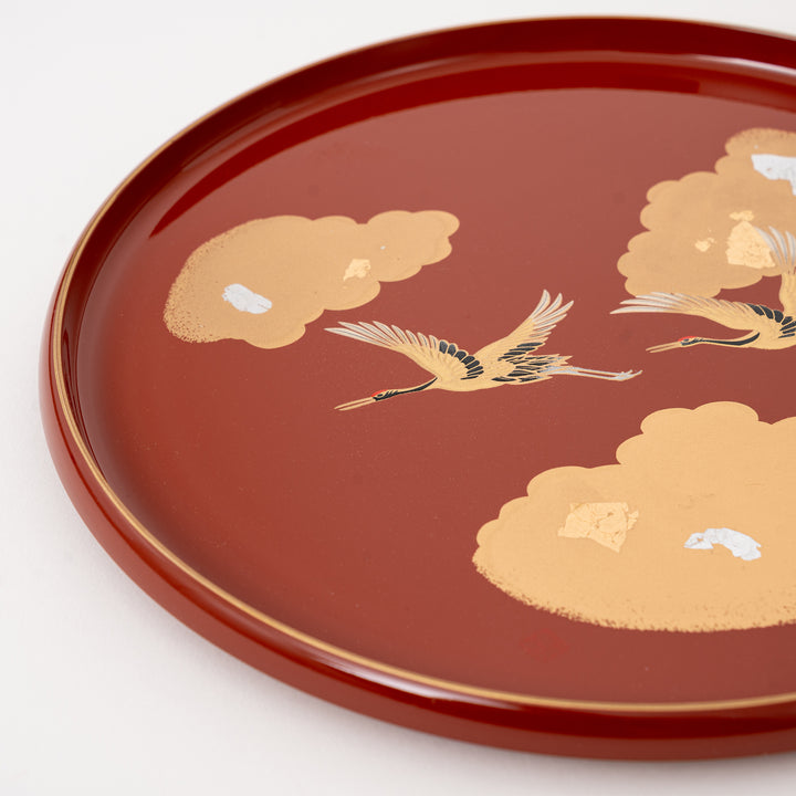 Japanese tea serving tray with gold and silver cloud motifs