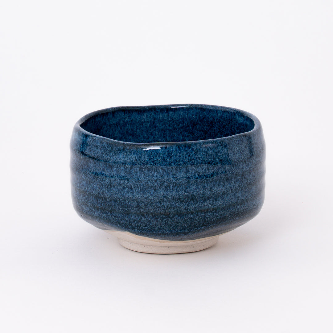 Handmade Mino Ware Blue Ruri Matcha Bowl, Japanese ceramic chawan made in Japan
