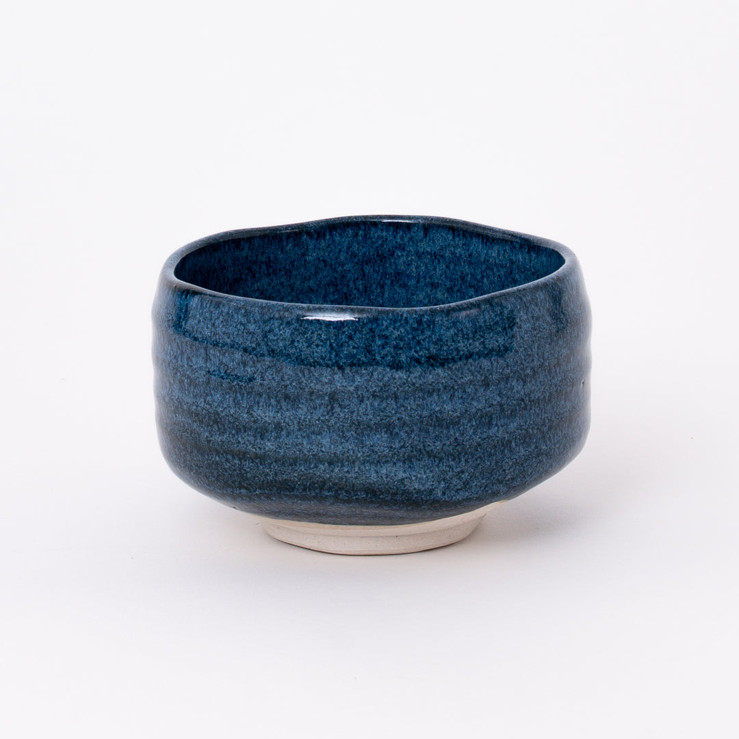 Blue Ruri Matcha Bowl handcrafted in Japan using traditional Mino Ware pottery