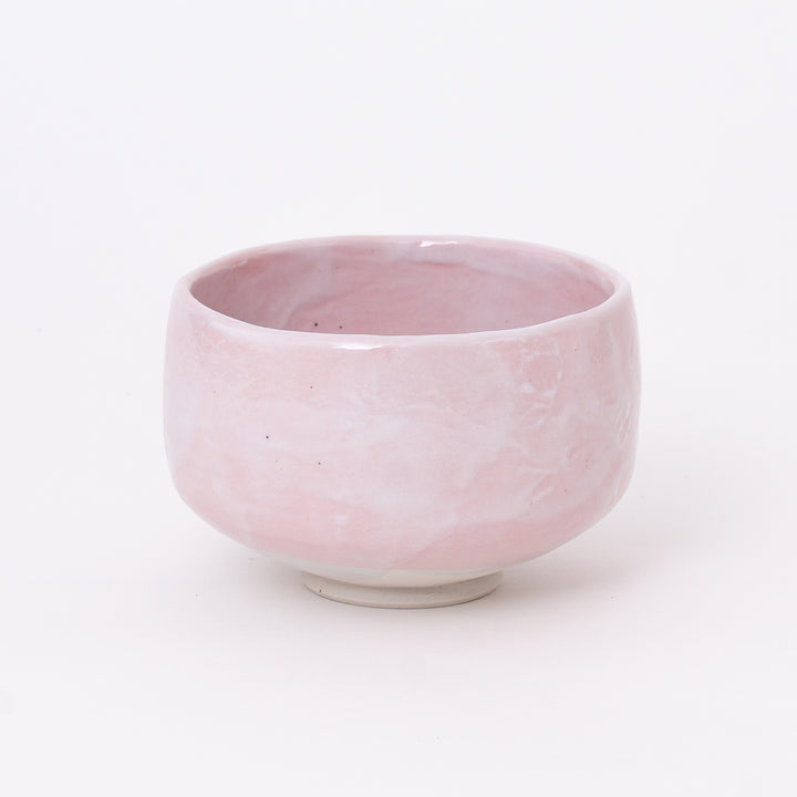 Handcrafted Japanese Mino Ware Sakura Pink Shino Matcha Bowl with a soft pink glaze, made in Japan