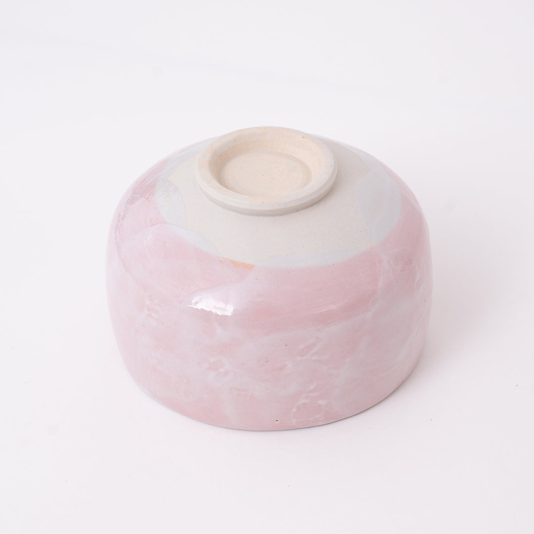 Bottom view of a handmade Japanese Mino Ware ceramic matcha bowl