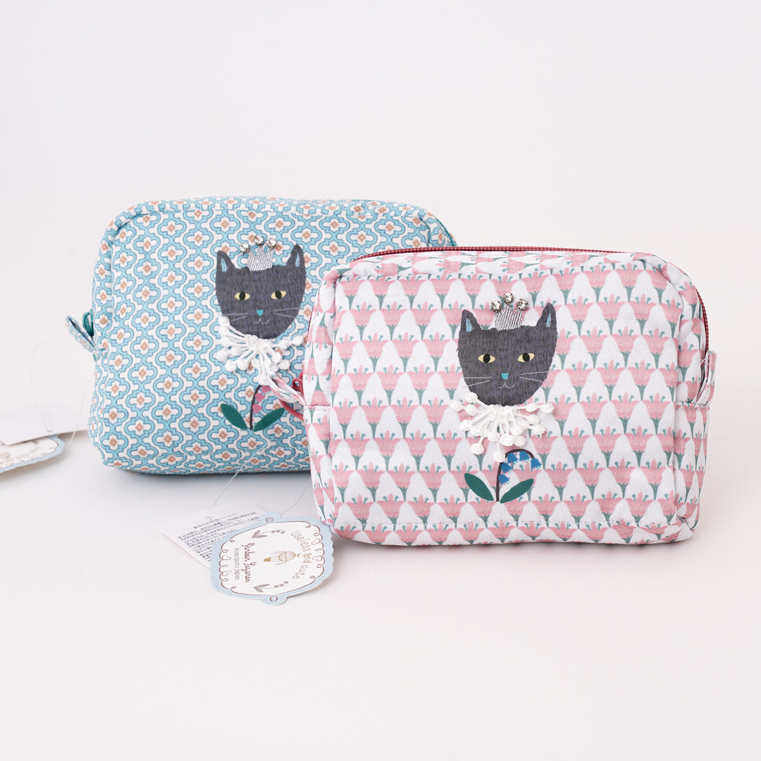Kusuguru Japan Princess Black Cat Makeup Bag Organizer Pouch