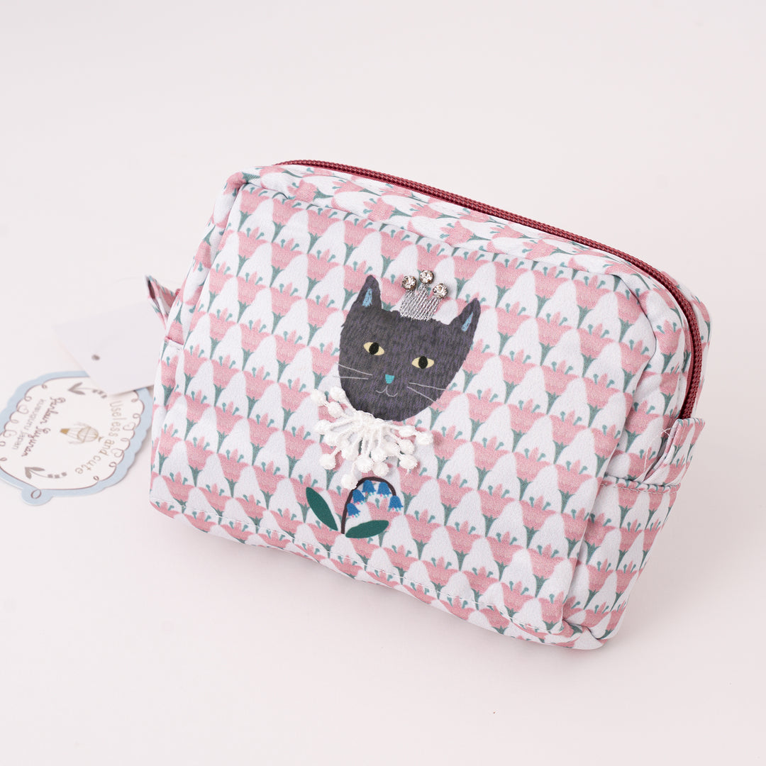 Kusuguru Japan Princess Black Cat Makeup Bag Organizer Pouch