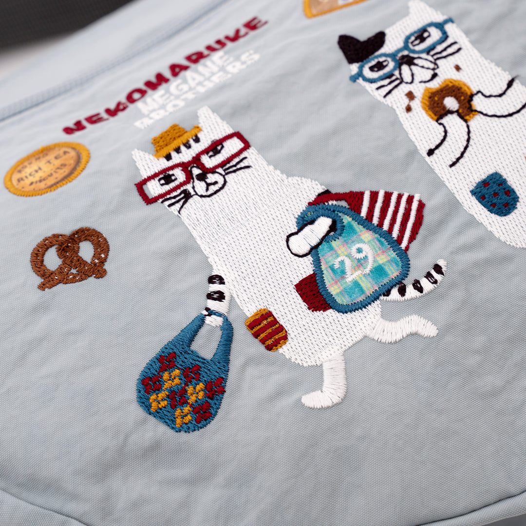 Kusuguru Japan Embroidered Cat Crossbody Bag Lightweight