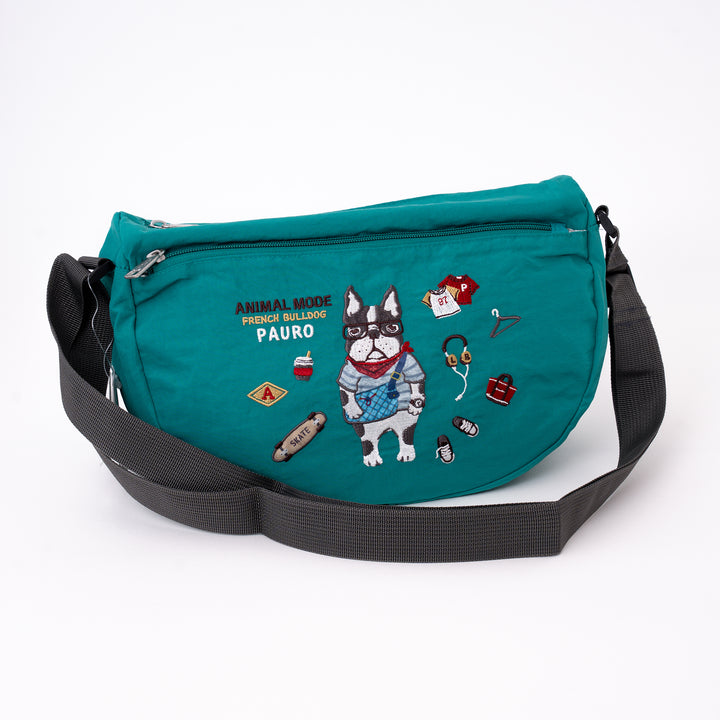 Kusuguru Japan Embroidered Cat Crossbody Bag Lightweight