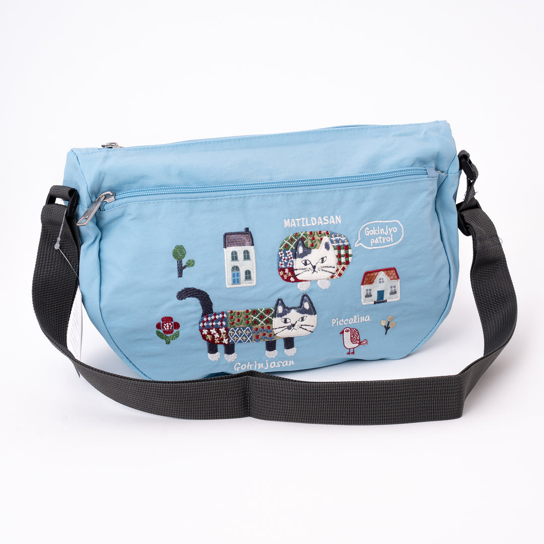 Kusuguru Japan Embroidered Cat Crossbody Bag Lightweight