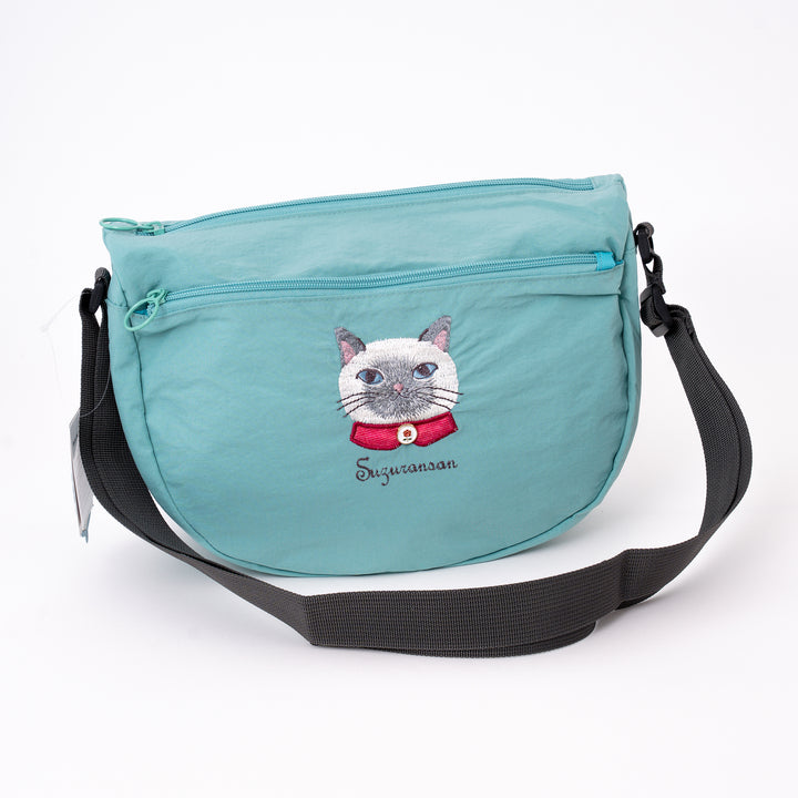 Kusuguru Japan Embroidered Cat Crossbody Bag Lightweight