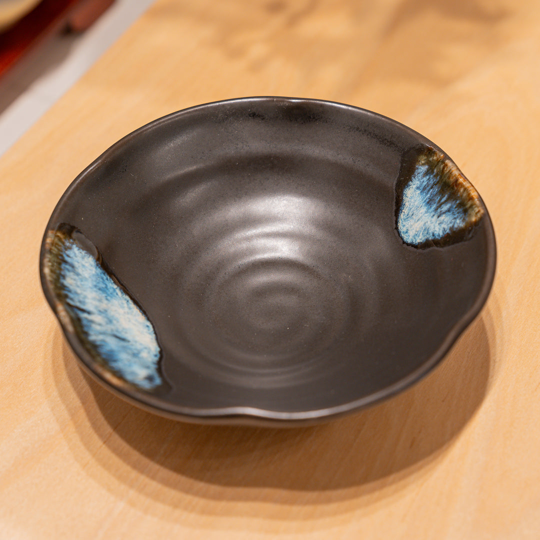 Black Kobachi Bowl with Melted Snow Glaze