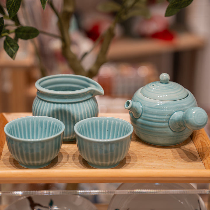 Handcrafted Tokoname Blue Tea Set - 4 Pieces