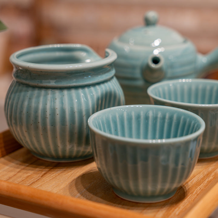 Handcrafted Tokoname Blue Tea Set - 4 Pieces