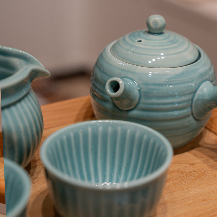 Handcrafted Tokoname Blue Tea Set - 4 Pieces