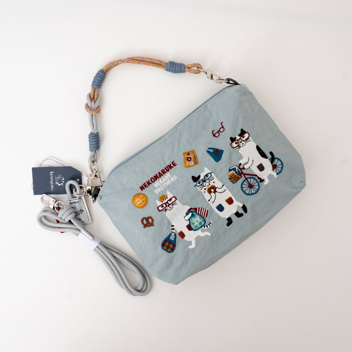 Kusuguru Japan Embroidered Cat Multi-Use Crossbody Bag