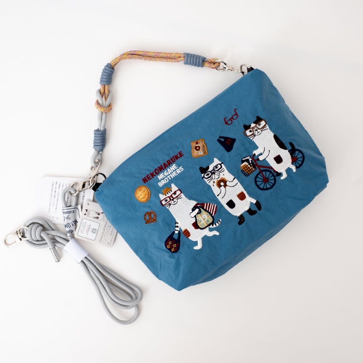 Kusuguru Japan Embroidered Cat Multi-Use Crossbody Bag