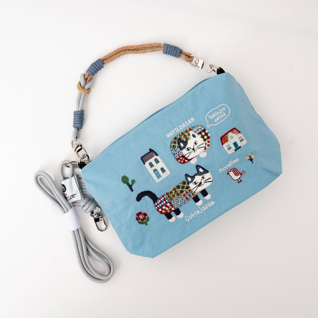 Kusuguru Japan Embroidered Cat Multi-Use Crossbody Bag