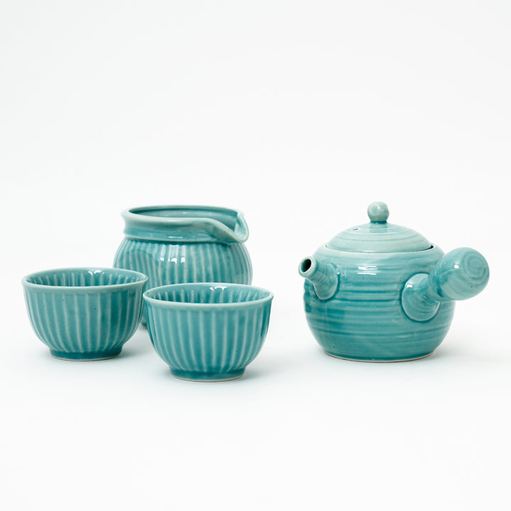 Handcrafted Tokoname Blue Tea Set - 4 Pieces