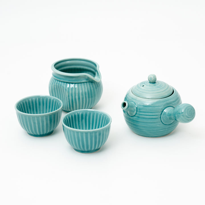 Handcrafted Tokoname Blue Tea Set - 4 Pieces