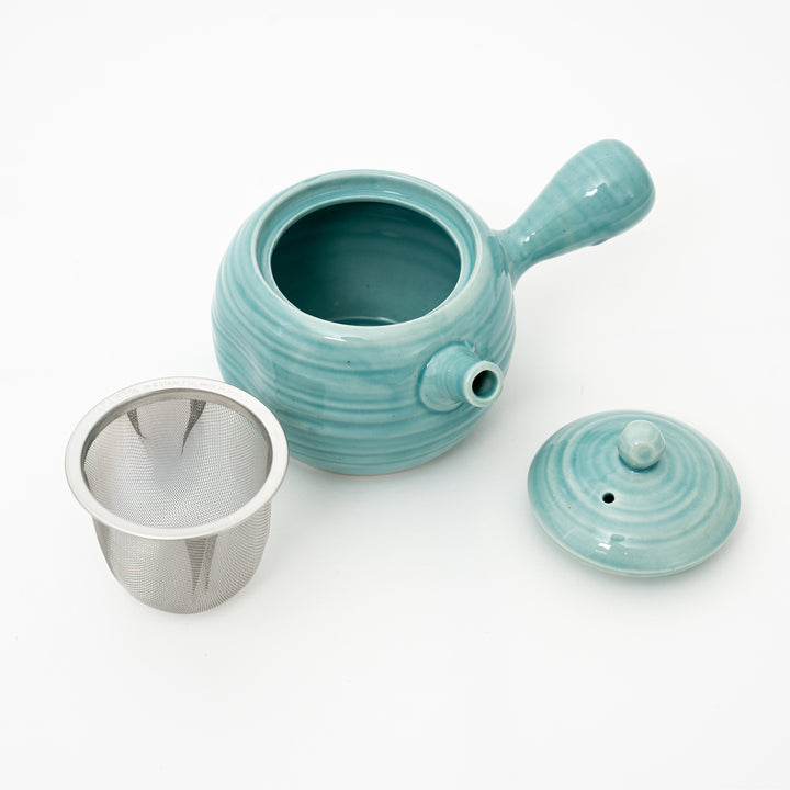 Handmade Blue Japanese Kyusu with Stainless Stell Strainer