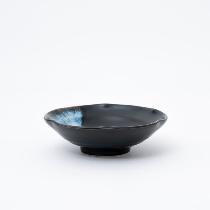 Handmade black kobachi bowl with snow melted glaze