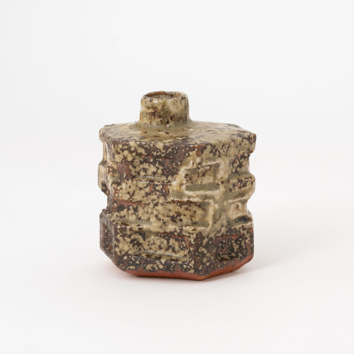 Stepped sculptural side detail of Japanese Shigaraki pottery vase