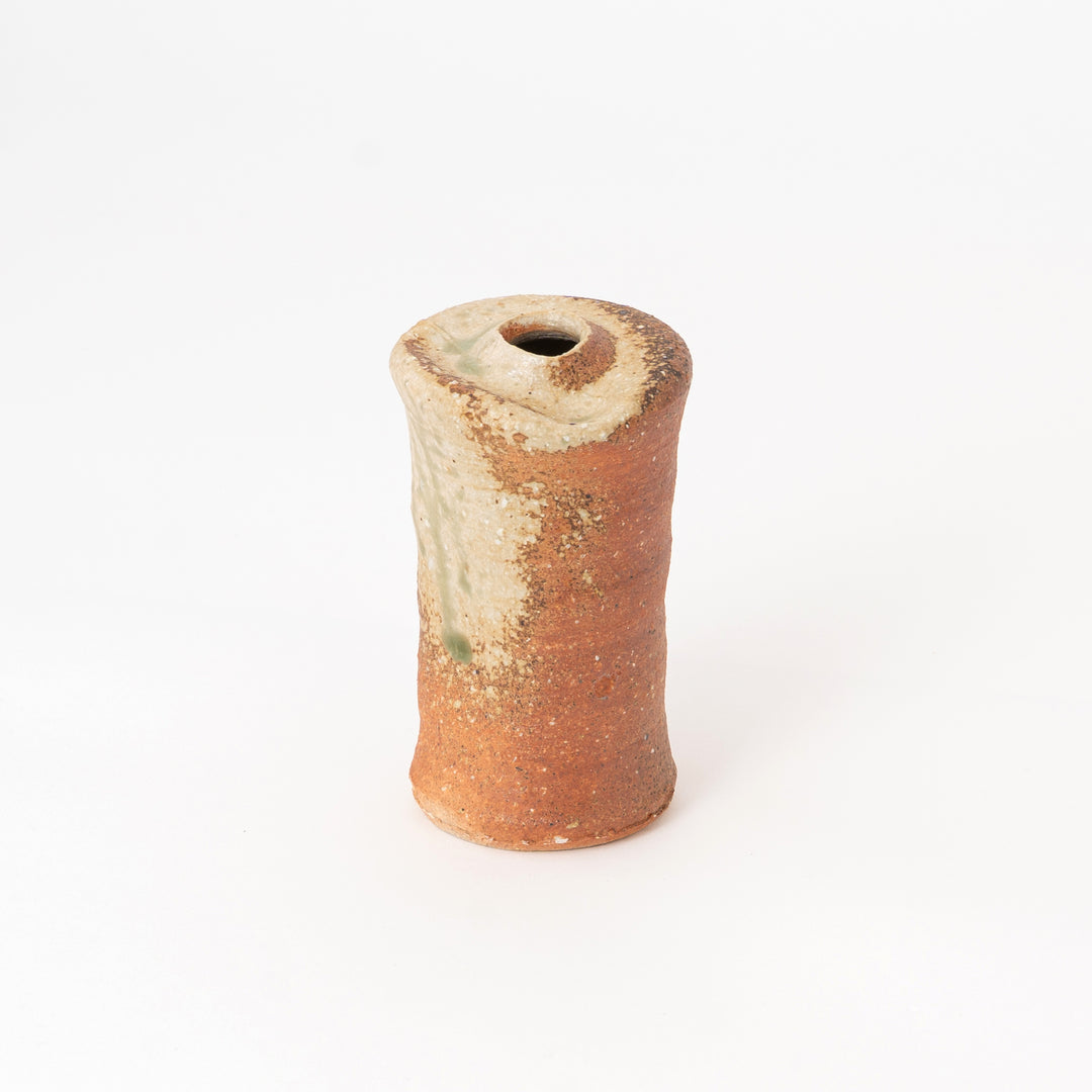 Natural ash glaze Shigaraki mini vase with reddish-brown pottery body