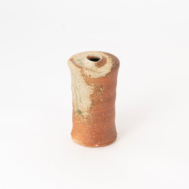 Natural ash glaze Shigaraki mini vase with reddish-brown pottery body