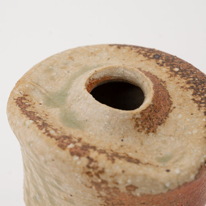 Close-up of creamy natural glaze on Shigaraki Japanese pottery vase