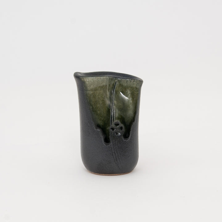 Olive green botanical Shigaraki mini vase with charcoal pottery body