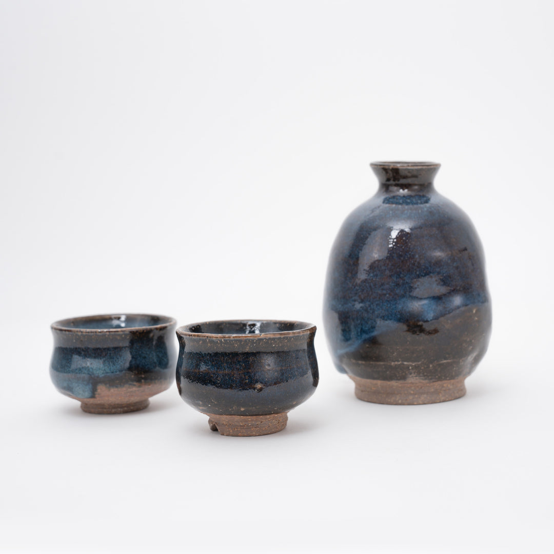 Handmade Seigan Blue Hagi Sake Set