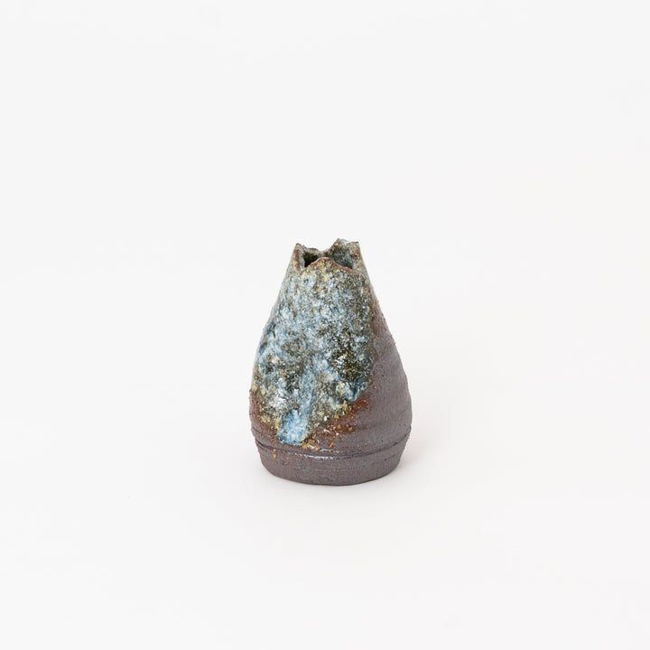 Shigaraki Ware Mini Vase – Blue Cascade