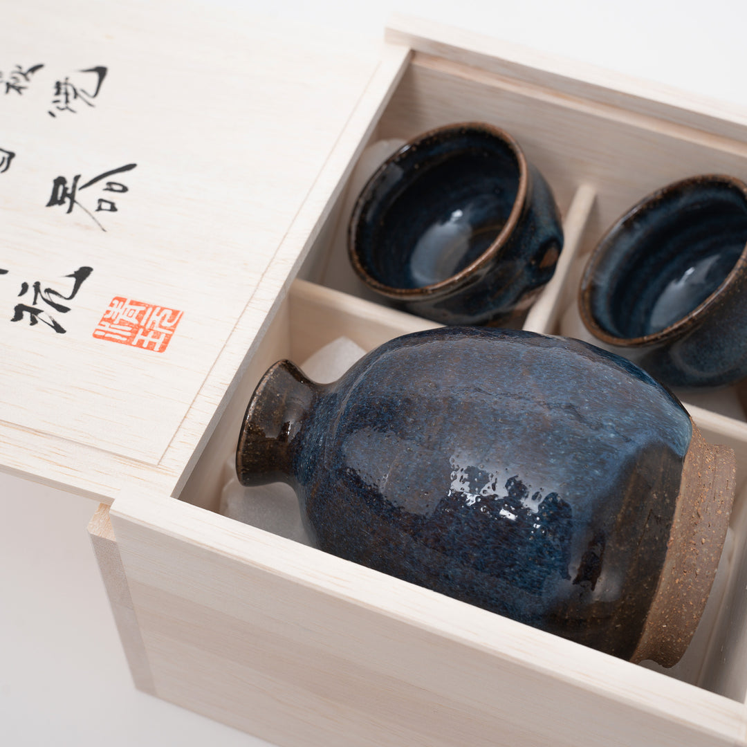 Handmade Seigan Blue Hagi Sake Set