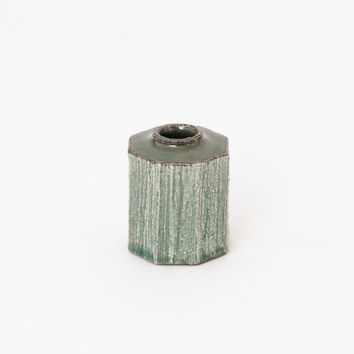 Shigaraki Ware Mini Vase – Green Glaze Square