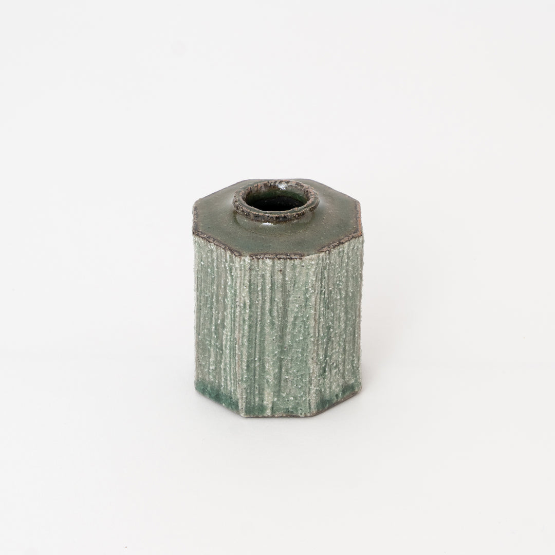Shigaraki Ware Mini Vase – Green Glaze Square