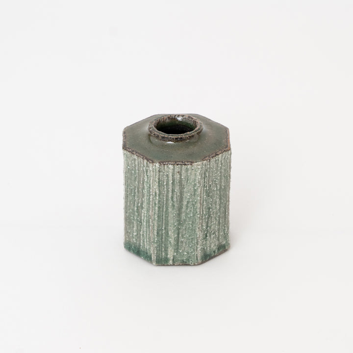 Shigaraki Ware Mini Vase – Green Glaze Square