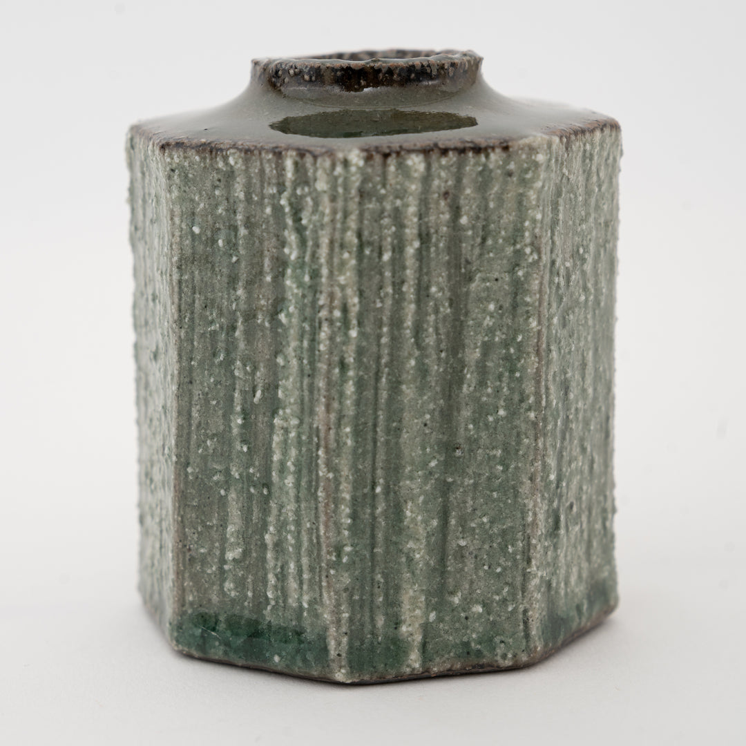 Shigaraki Ware Mini Vase – Green Glaze Square