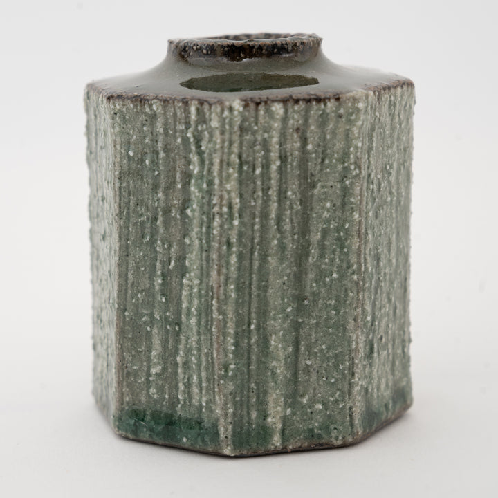 Shigaraki Ware Mini Vase – Green Glaze Square